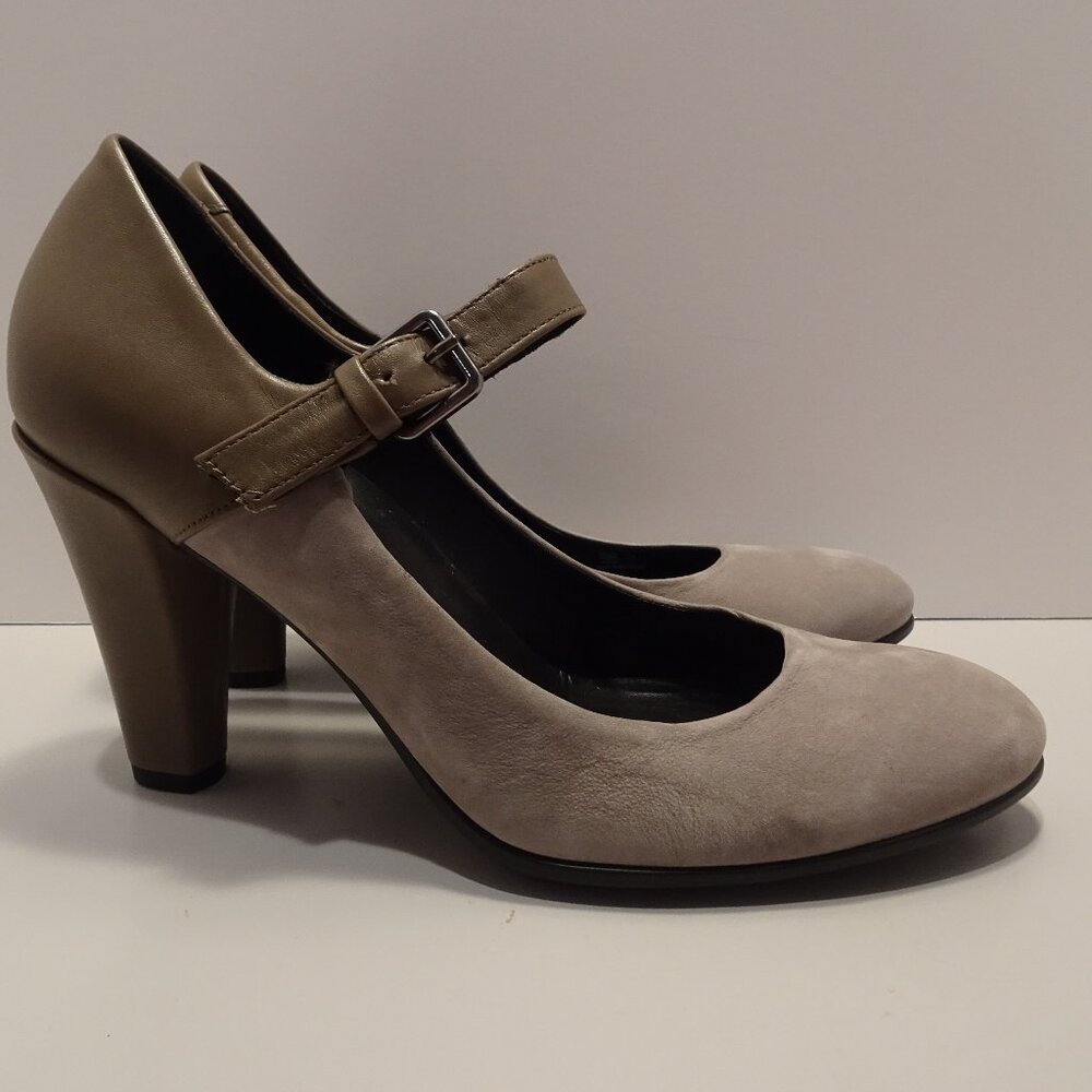 ECCO. Sleek Mary Jane Dress Pump Heel Leather Shoes Gray Size 7 EU 38